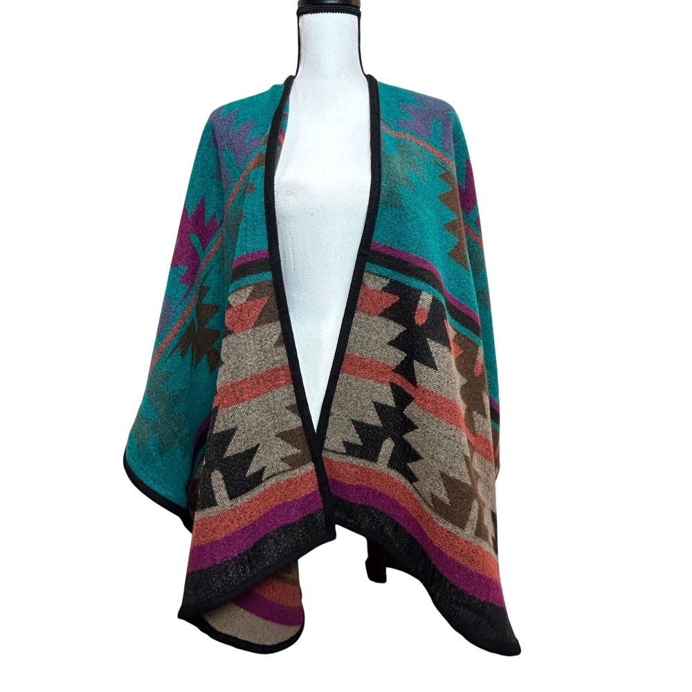Olive & Pique Shawl Wrap Poncho Cardigan Womens OS Southwestern Aztec Blanket